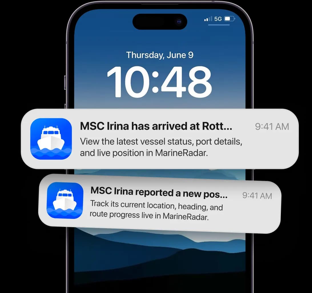 MarineRadar real-time vessel notification on mobile